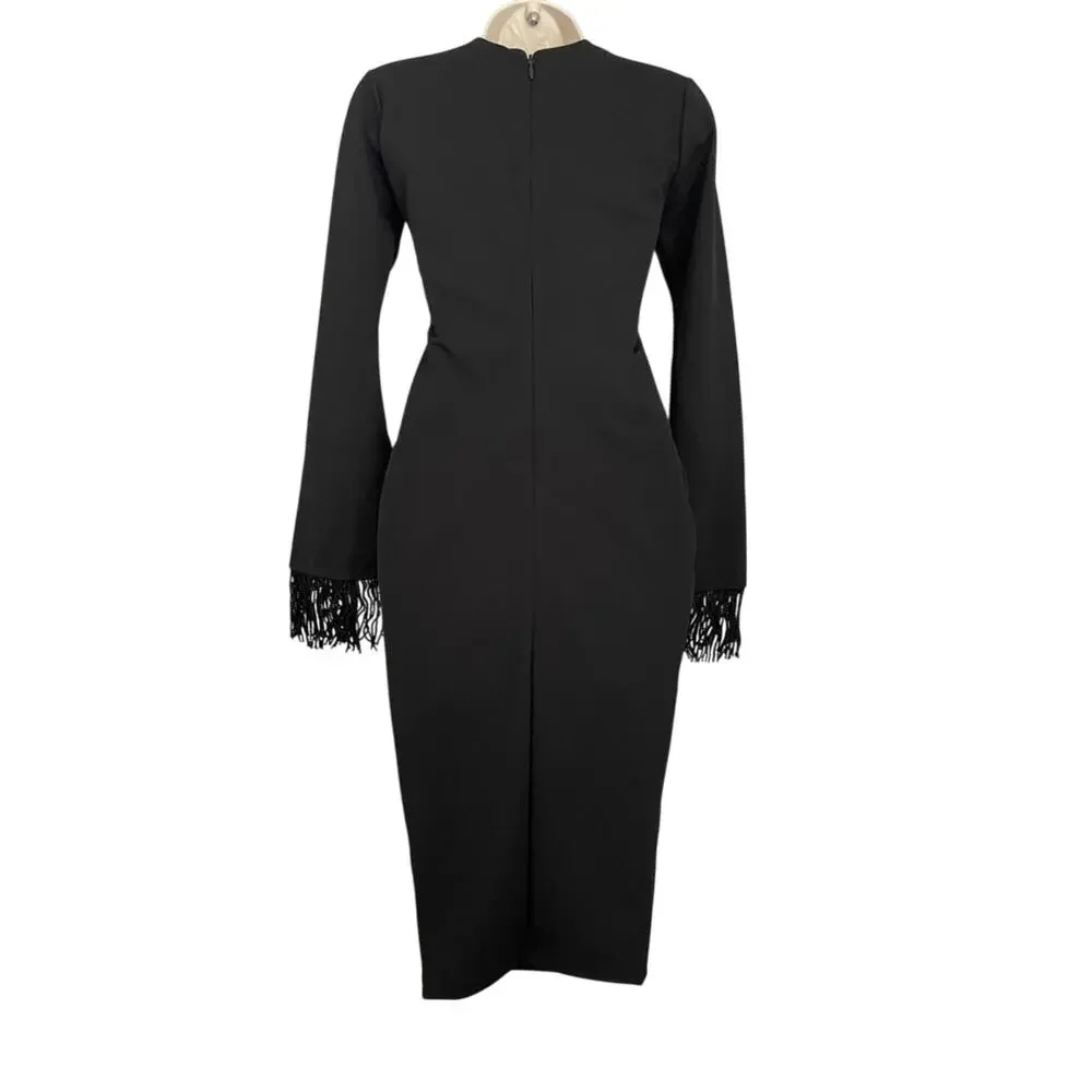 NWT Nookie Iris Long Sleeve‎ Plunge V-Neck Midi Dress Black Small